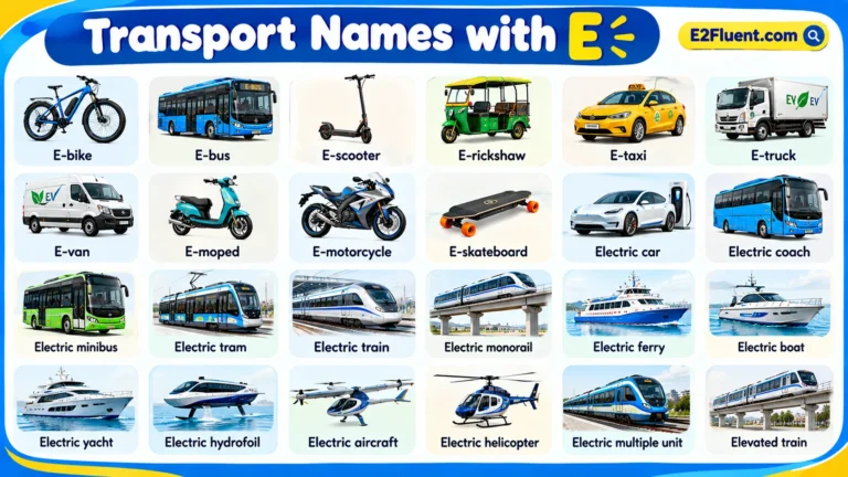 35+ Transport Names That Start with E in English with Pictures