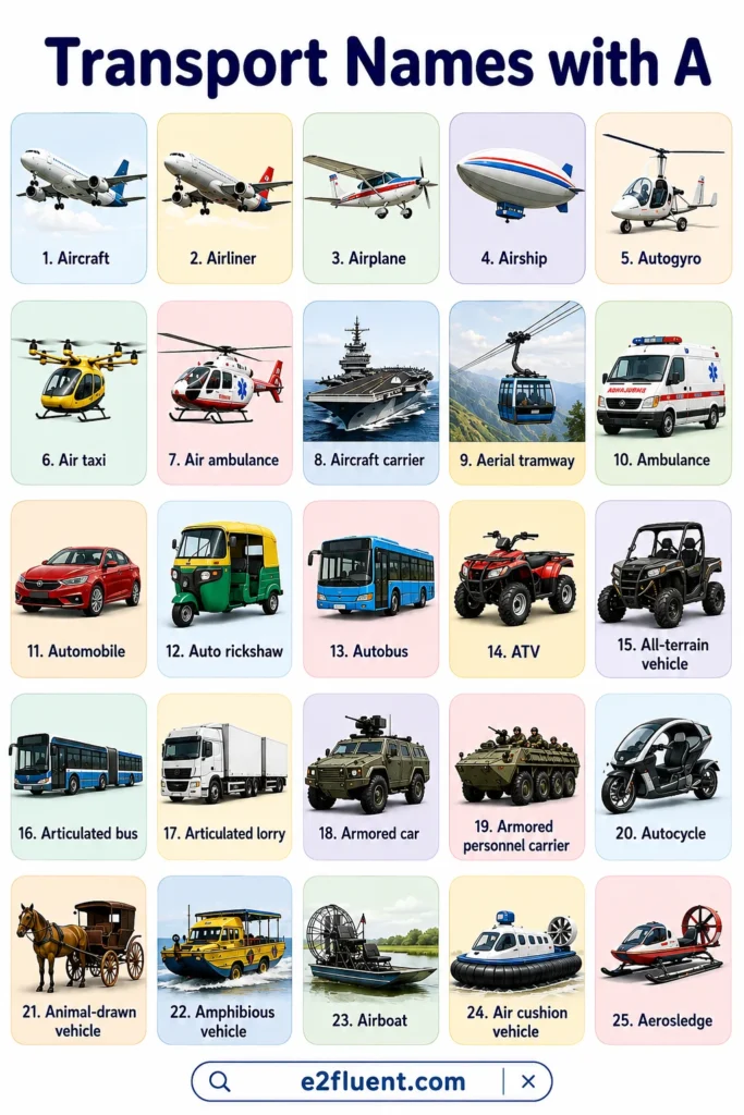 25 Transport Names that Starts with A