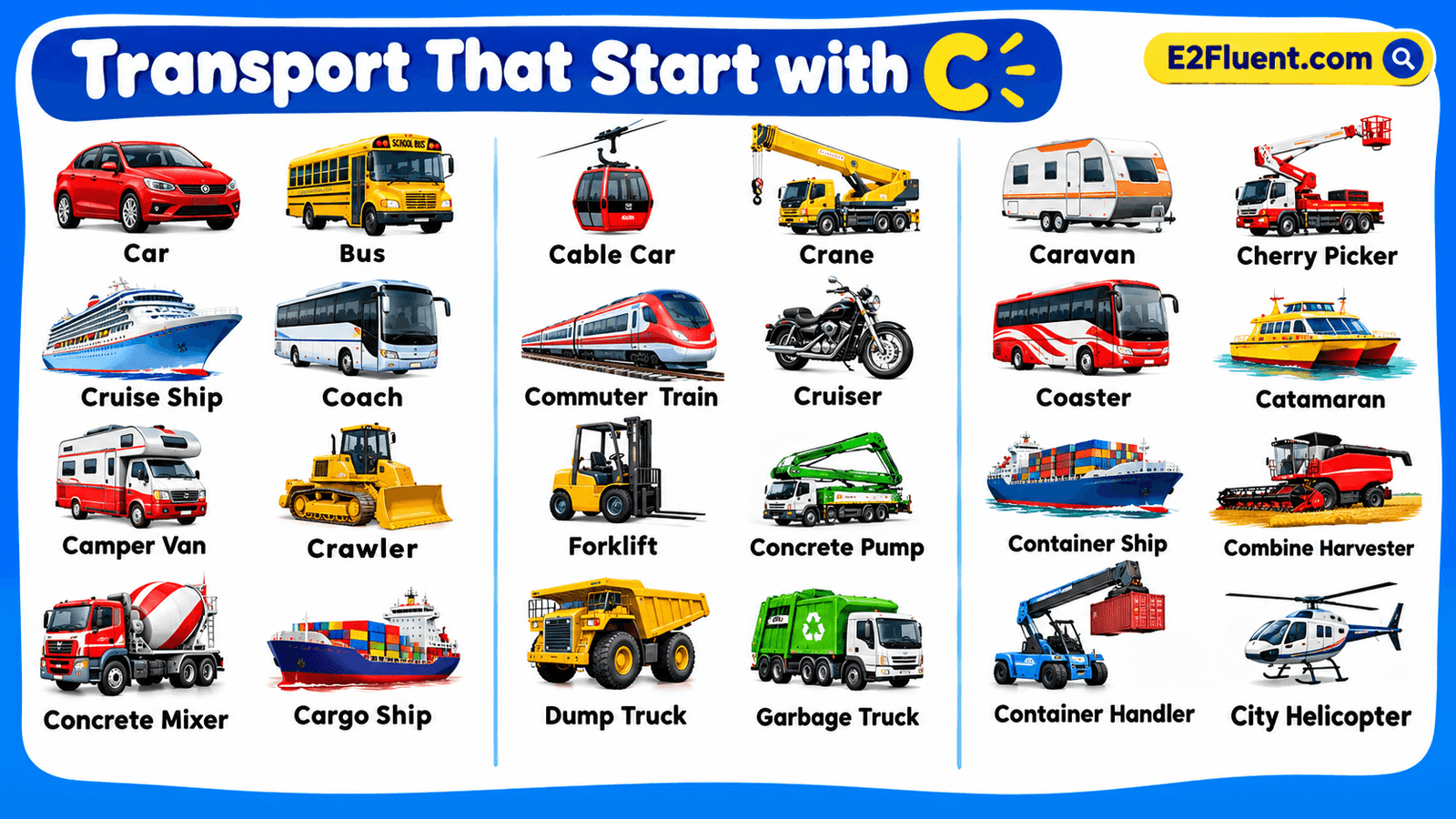 30+ Different Types of Transport That Start with C